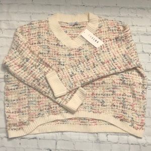 Cropped V Neck Woven Multi Color Chenille Sweater